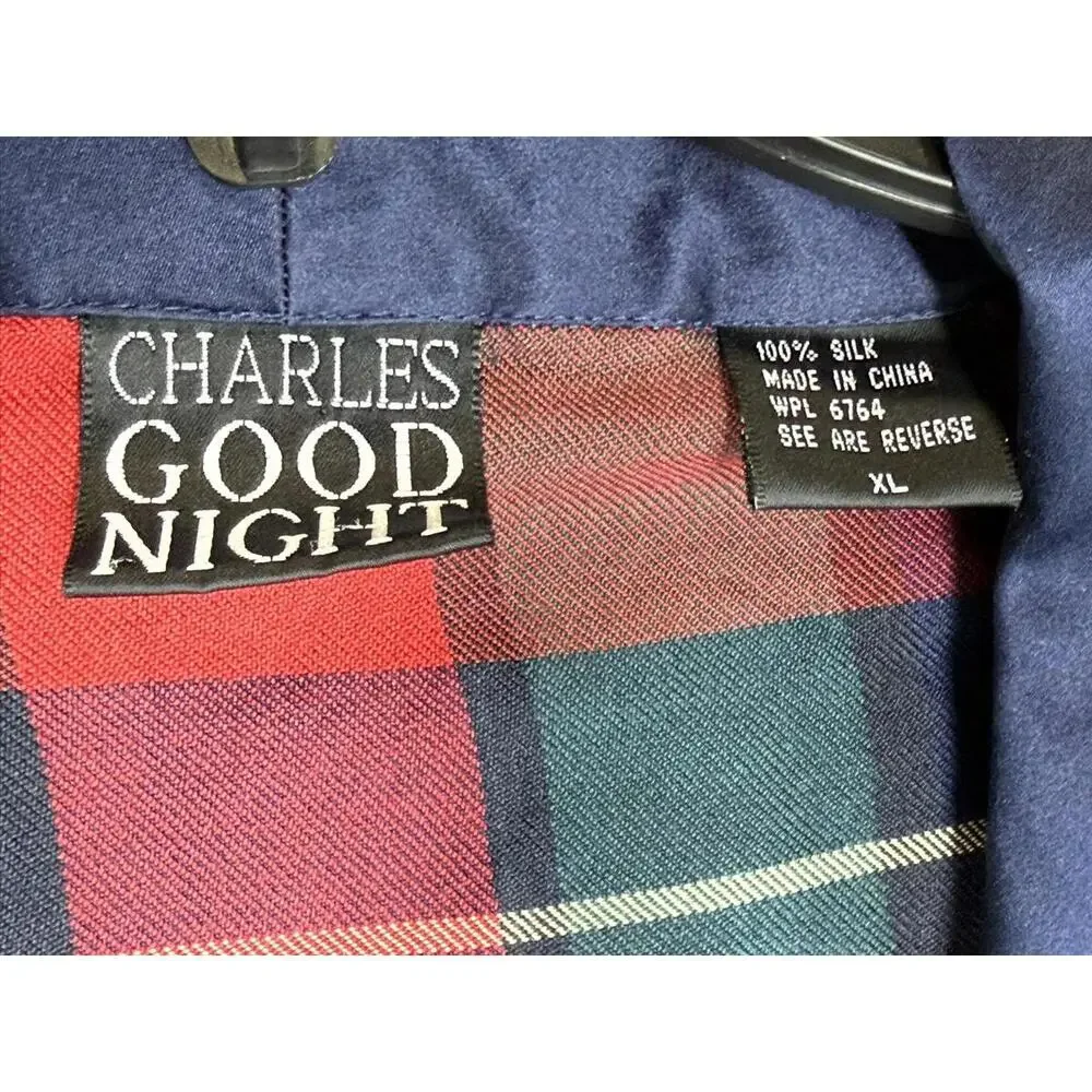 Vintage Charles Good Night Robe Mens XL Red Green Silk Plaid Tartan Lounge 90s‎